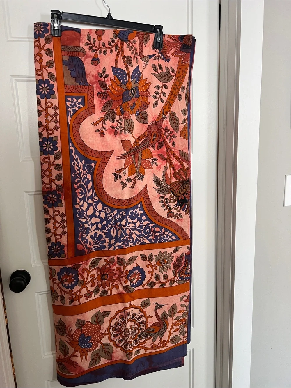 Orange and Purple Floral Bird Curtain Panel - Boho Window Drapery
